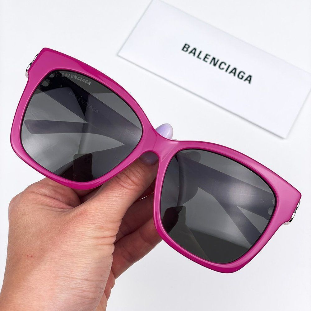 Balenciaga BB0102SA 013 Sunglasses Fuchsia Pink Grey Square Women